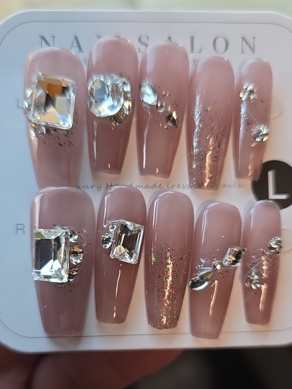 Nude Pink Crystal Press-On Nails Size Large
